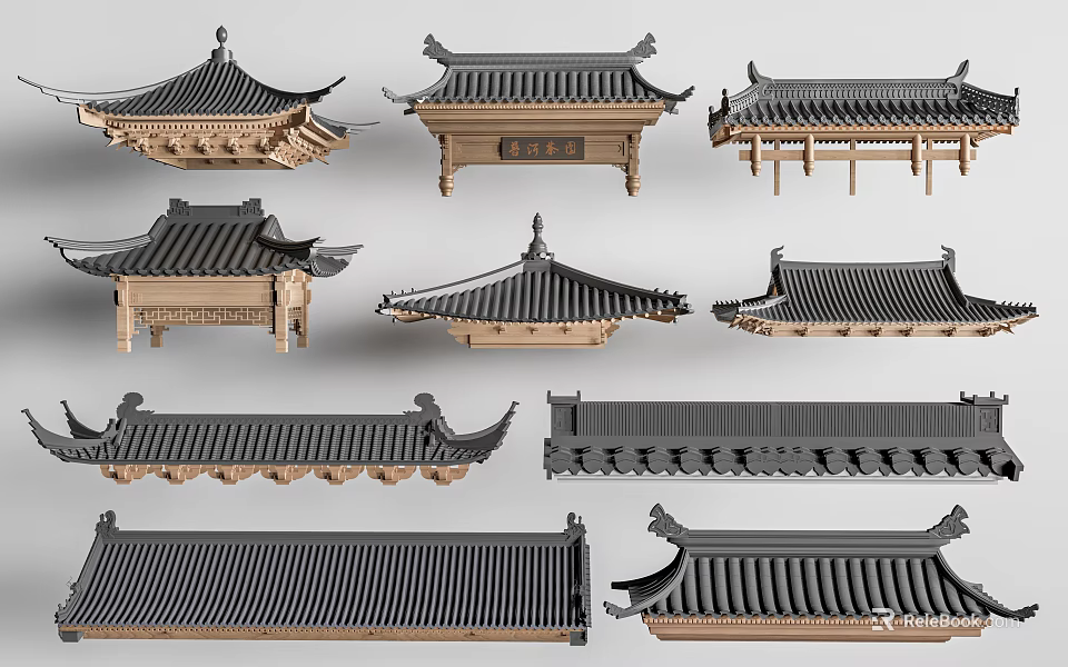 Traditional Chinese Architecture Roof Styles Collection 3d model 