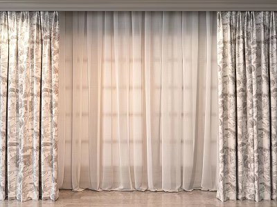 Elegant Modern Curtains With Sheer Panels And Patterned Side Drapes Design 3d model