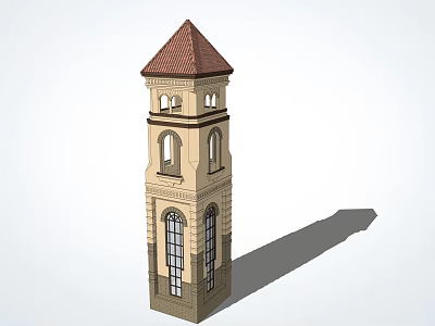 Classic Tower Architectural Design Featuring Red Brown Roof Arched Windows And Beige Body 3d model