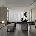 Modern Living Dining Room Interior With Round Table Beige Upholstered Chairs And Ambient Lighting