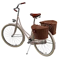 Vintage Style Bicycle with Two Wicker Baskets Brown Leather Seat and Front Light
