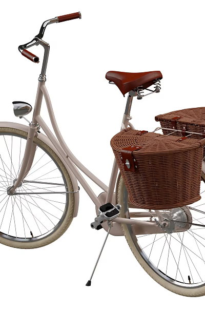 Vintage Style Bicycle with Two Wicker Baskets Brown Leather Seat and Front Light 3d model