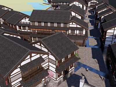 Ancient Architecture Featuring Traditional Black Tile Roofs Wooden Structures And Historic Street Layout 3d model