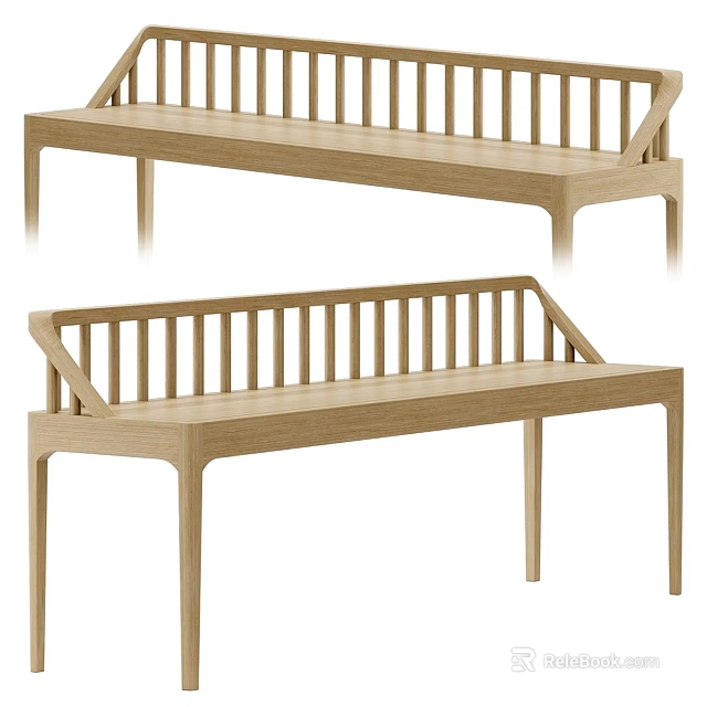 Modern Light Wood Single Chair With Vertical Slat Back And Minimalist Design 3d model 