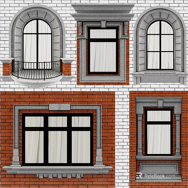 Casement Windows With Various Frame Styles On Brick Wall Home Exteriors 3d model 