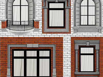 Casement Windows With Various Frame Styles On Brick Wall Home Exteriors 3d model