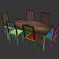 Classic Wooden Dining Table Set with Slatted Back Chairs for Home Dining Area