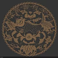 Intricate Circular Carving Artwork With Fish And Flower Patterns 3d model