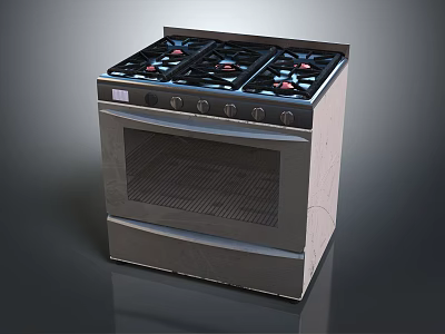 Stainless Steel Gas Stove With Oven And Multiple Burners Kitchen Appliance 3d model