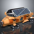 Cartoon Style Solar Powered Orange Mobile House Vehicle With Wheels And Top Panels