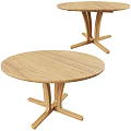 Round Wooden Dining Table With Light Wood Finish And Crossed Leg Base