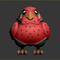 Adorable Watermelon Inspired Bird With Red Body Black Seeds Green Wings And Big Green Eyes