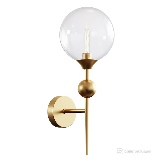Modern Gold Wall Sconce With Transparent Glass Globe And Metal Accent 3d model 
