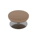 Light Brown Round Leather Sofa Stool With Modern Metal Base Design 3d model
