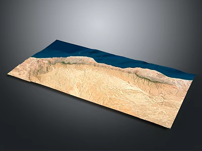 Beautiful Natural Landscape with Blue Ocean and Brown Mountain Ranges Under Clear Sky 3d model