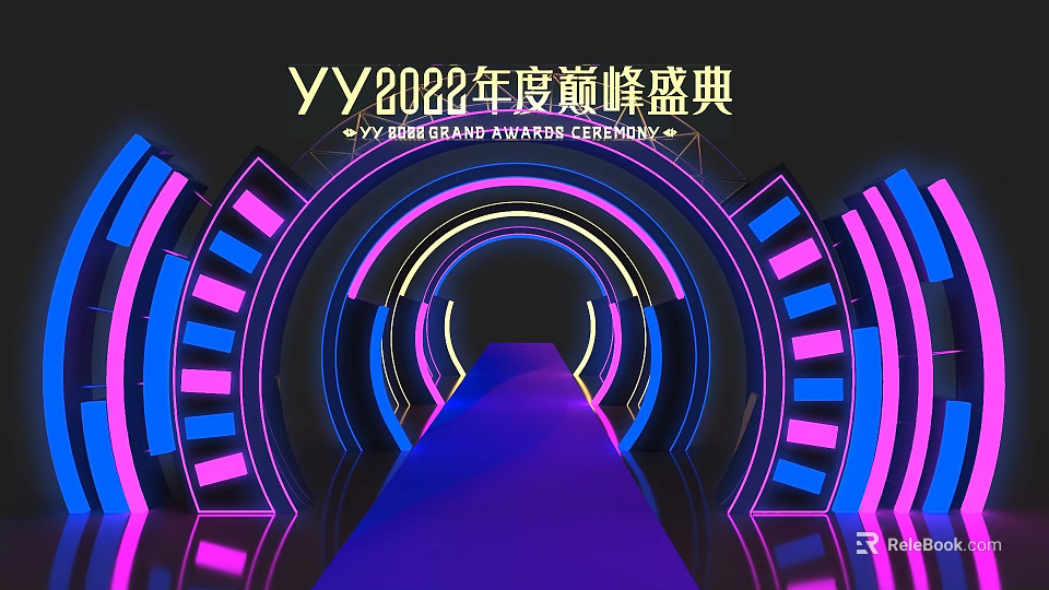 VY 2022 Grand Ceremony With Arched Neon Lights And Reflective Pathway 3d model 