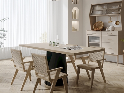 Modern Dining Table and Chair Combination Table Ornaments Fantasy Curtain Cabinet Chandelier Plant Potted Plant 3d model