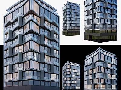 Modern High Rise Building Facade Design With Glass Windows And Balconies 3d model