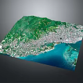 3D Model of Landscape Architecture with Green Mountains Urban Layout and Coastal Waters
