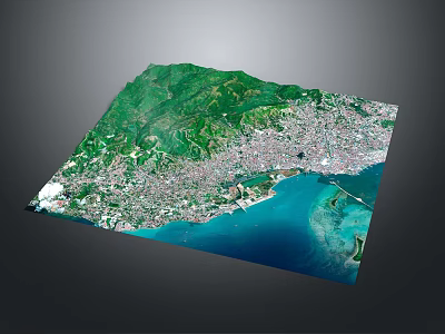3D Model of Landscape Architecture with Green Mountains Urban Layout and Coastal Waters 3d model