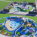 Colorful Kids Playground With Slides Swings Climbing Structures And Water Features