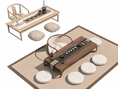 New Chinese Japanese Tea Table and Chair Tatami Tea Table and Chair Tea Table and Chair Tea Table and Chair Tea Set Taishi Chair Cushion Tea Table Tea House Tea Room Tea Table and Chair 3d model