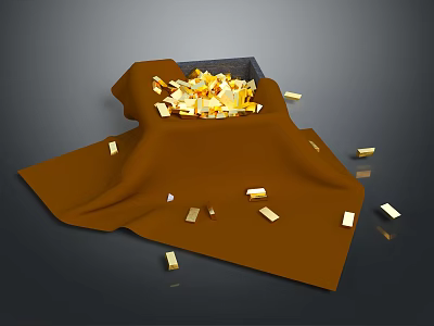 Pile of Gold Bars Covered by Brown Cloth with Scattered Pieces Around 3d model