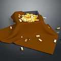 Pile of Gold Bars Covered by Brown Cloth with Scattered Pieces Around