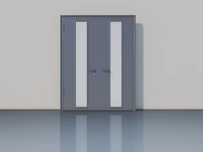 Gray Double Swing Door With Glass Panels And Silver Handles 3d model