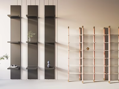 Modern Sleek Shelving Units With Black Copper Frames And Decorative Plants 3d model