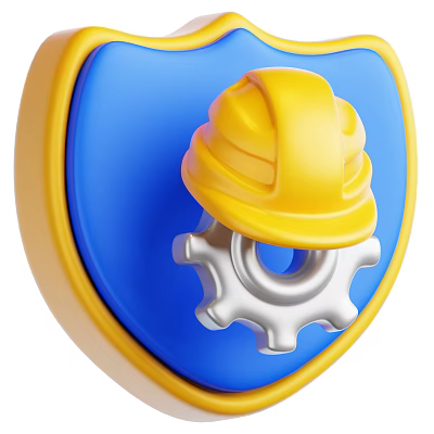 Hardware Tools Concept Featuring Yellow Hard Hat And Silver Gear On Blue Shield Background 3d model
