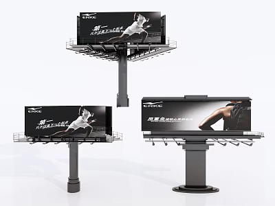 Outdoor Sport Advertisement Billboards With Athletic Running Images And Metal Structures 3d model