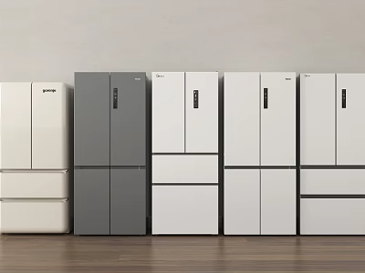 Modern Refrigerators and Freezers With Multiple Colors Sleek Design and Different Door Styles 3d model