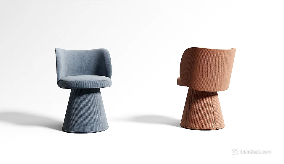 Modern Accent Chairs In Blue Brown Upholstery With Conical Base And Leisure Design 3d model 