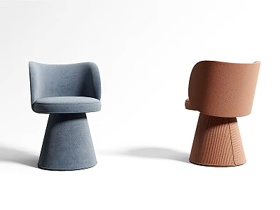 Modern Accent Chairs In Blue Brown Upholstery With Conical Base And Leisure Design 3d model