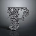 Ornamental Decorative Letter F with Floral and Curly Scroll Design for Home Living Accessories