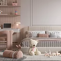Cozy Kids Room Interior With Bed Stuffed Toys Bookshelves Pendant Lights And Soft Rug