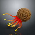 Spiral Shell Creature With Red Yellow Tentacles On Gray Background 3D Art 3d model