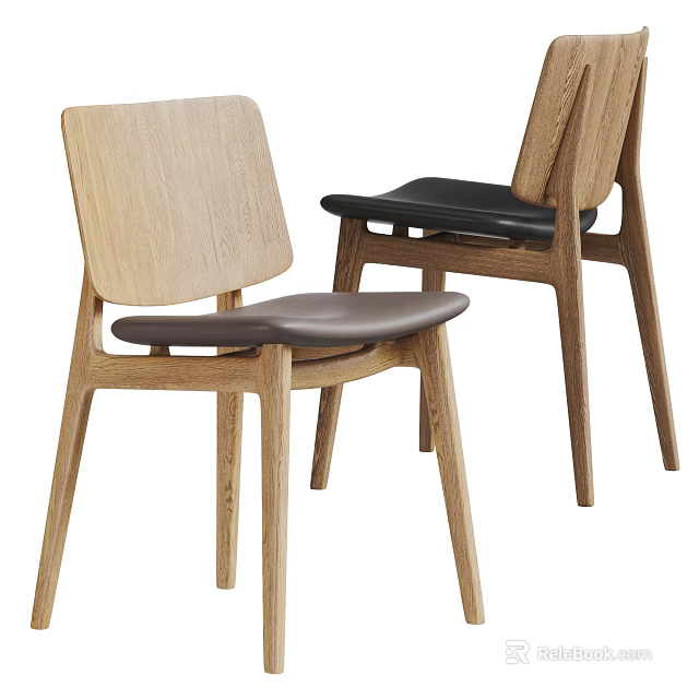 Modern Minimalist Wooden Single Chair with Brown and Black Seat Cushions and Sleek Design 3d model 