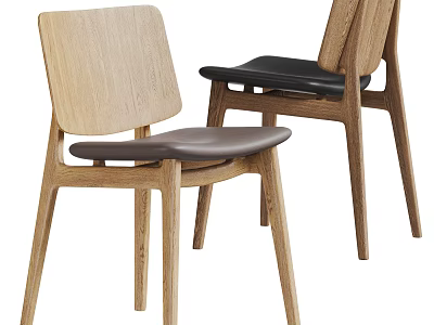 Modern Minimalist Wooden Single Chair with Brown and Black Seat Cushions and Sleek Design 3d model