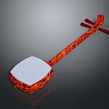 Chinese Traditional Musical Instrument with Long Neck Square Body White Panel and Red Decorative Patterns