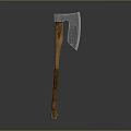 Metal Head Axe With Wooden Handle In Vertical Position On Gray Background