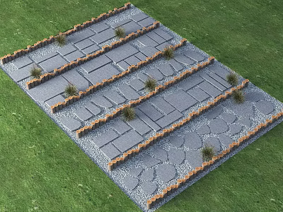 Natural Stepping Stones Path On Green Lawn With Stone Slabs Pebbles And Small Plants 3d model