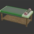 Massage Bed With Wooden Frame Gray Mattress Rolled Towel And Storage Shelf