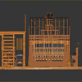 Detailed Wooden Architectural Construction Model With Scaffolding Staircase And Platforms