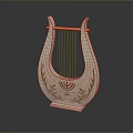 Ivory Colored Lyre Instrument With Golden Decorations Menorah Pattern And Strings