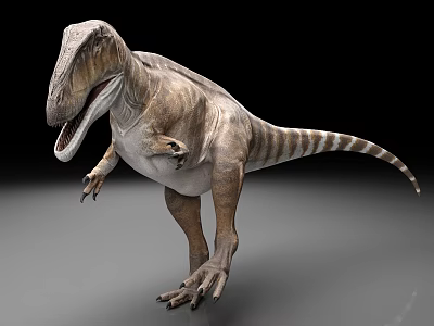 Realistic Dinosaur 3D Model With Standing Pose Open Mouth Sharp Claws And Striped Texture 3d model