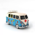 Vintage Blue And Cream Van With Colorful Flower Patterns And Roof Rack