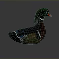 Colorful Decorative Duck Figurine With Green Head Red Beak Shiny Surface And Reflection