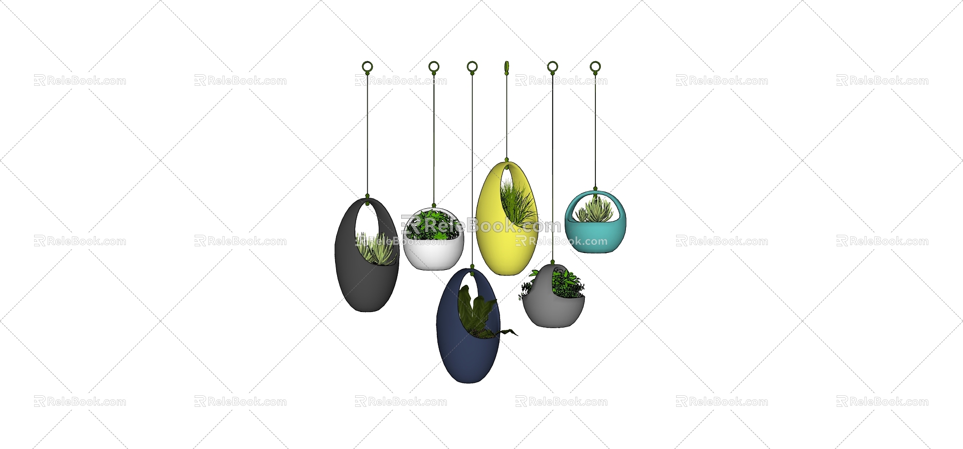 Modern hanging basket potted plant pendant wall decoration 3d model